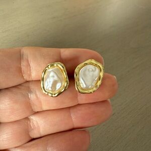 Gold and Pearl Stud Earrings
